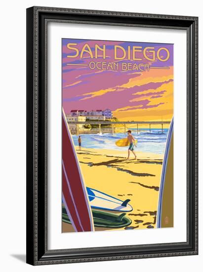 San Diego, California - Ocean Beach-Lantern Press-Framed Premium Giclee Print