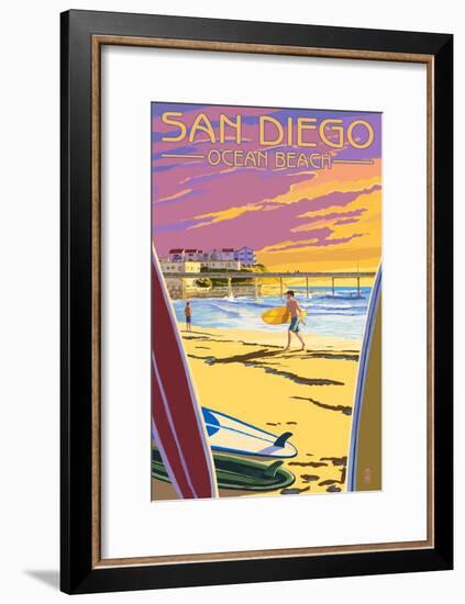 San Diego, California - Ocean Beach-Lantern Press-Framed Art Print