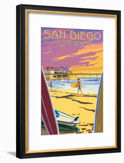 San Diego, California - Ocean Beach-Lantern Press-Framed Art Print