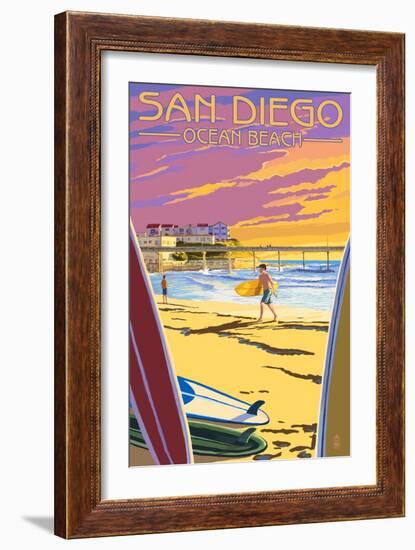 San Diego, California - Ocean Beach-Lantern Press-Framed Art Print