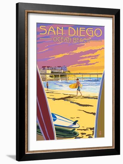 San Diego, California - Ocean Beach-Lantern Press-Framed Art Print