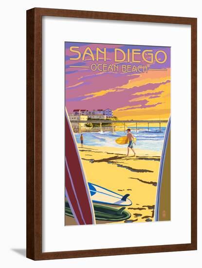 San Diego, California - Ocean Beach-Lantern Press-Framed Art Print