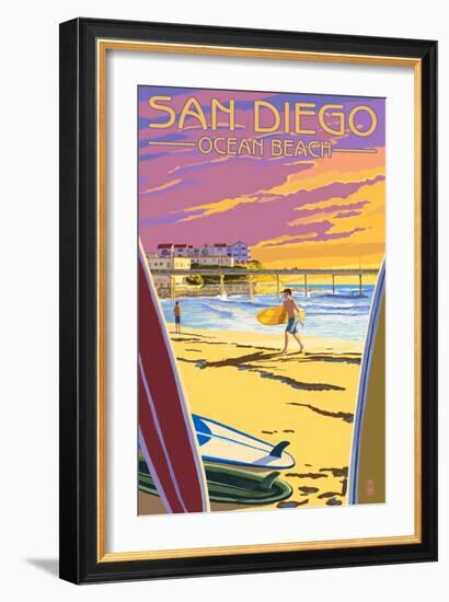 San Diego, California - Ocean Beach-Lantern Press-Framed Art Print