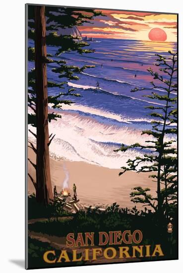 San Diego, California - Ocean & Sunset-Lantern Press-Mounted Art Print