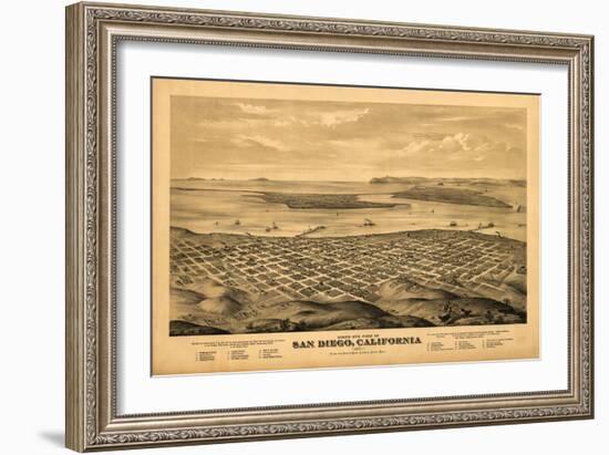 San Diego, California - Panoramic Map-Lantern Press-Framed Art Print