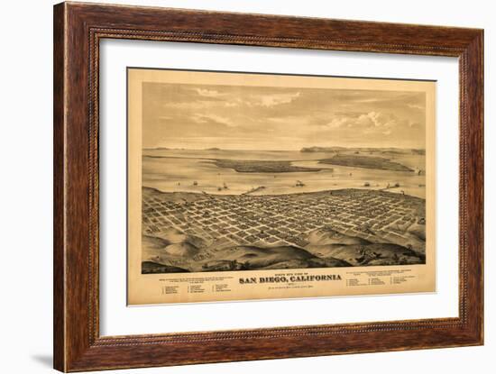 San Diego, California - Panoramic Map-Lantern Press-Framed Art Print