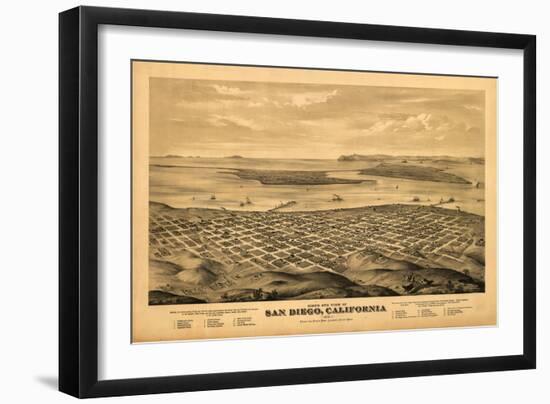 San Diego, California - Panoramic Map-Lantern Press-Framed Art Print