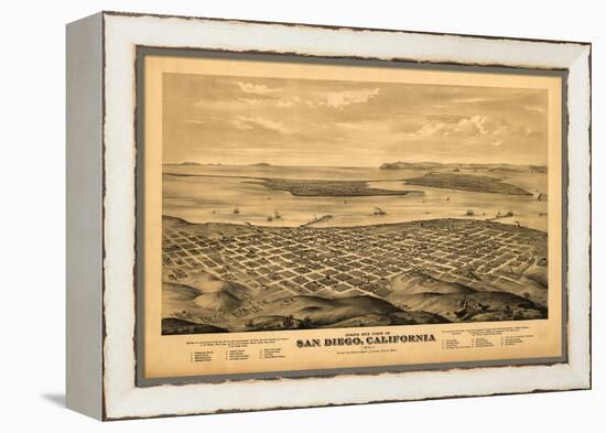 San Diego, California - Panoramic Map-Lantern Press-Framed Stretched Canvas