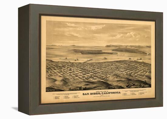 San Diego, California - Panoramic Map-Lantern Press-Framed Stretched Canvas