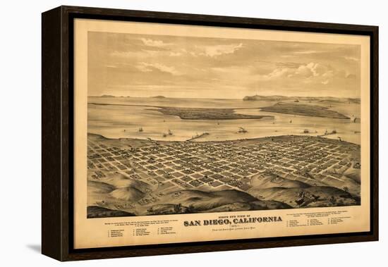 San Diego, California - Panoramic Map-Lantern Press-Framed Stretched Canvas