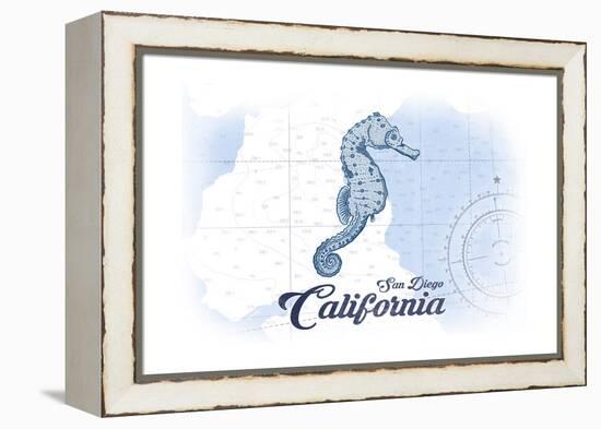 San Diego, California - Seahorse - Blue - Coastal Icon-Lantern Press-Framed Stretched Canvas