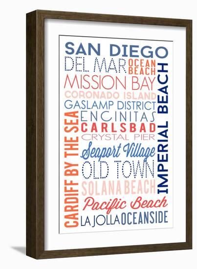 San Diego, California - Typography-Lantern Press-Framed Art Print