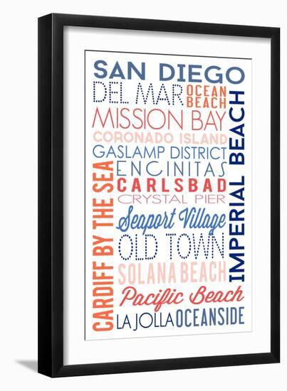 San Diego, California - Typography-Lantern Press-Framed Art Print