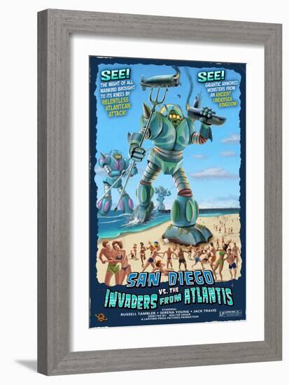 San Diego, California vs. The Atlantean Invaders-Lantern Press-Framed Art Print