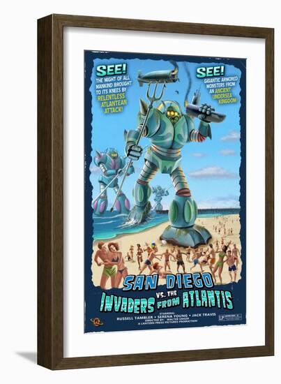 San Diego, California vs. The Atlantean Invaders-Lantern Press-Framed Art Print