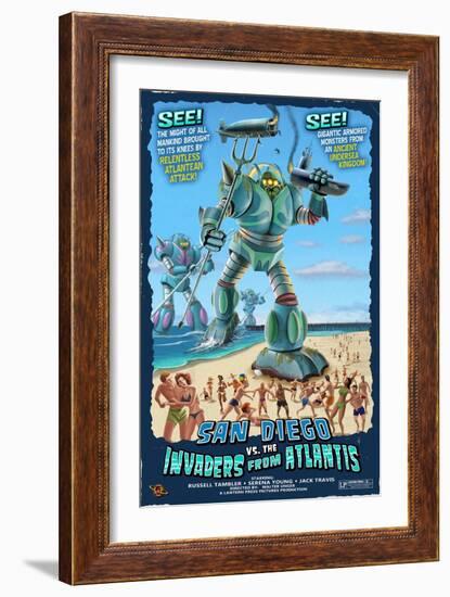 San Diego, California vs. The Atlantean Invaders-Lantern Press-Framed Art Print