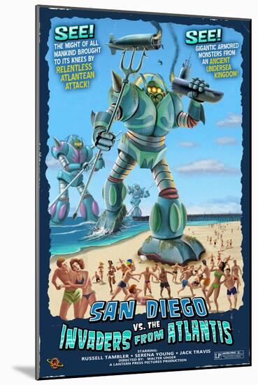 San Diego, California vs. The Atlantean Invaders-Lantern Press-Mounted Art Print