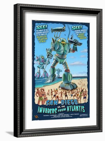 San Diego, California vs. The Atlantean Invaders-Lantern Press-Framed Art Print