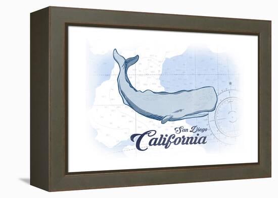 San Diego, California - Whale - Blue - Coastal Icon-Lantern Press-Framed Stretched Canvas