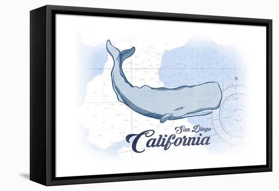 San Diego, California - Whale - Blue - Coastal Icon-Lantern Press-Framed Stretched Canvas