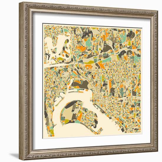 San Diego Map-Jazzberry Blue-Framed Art Print