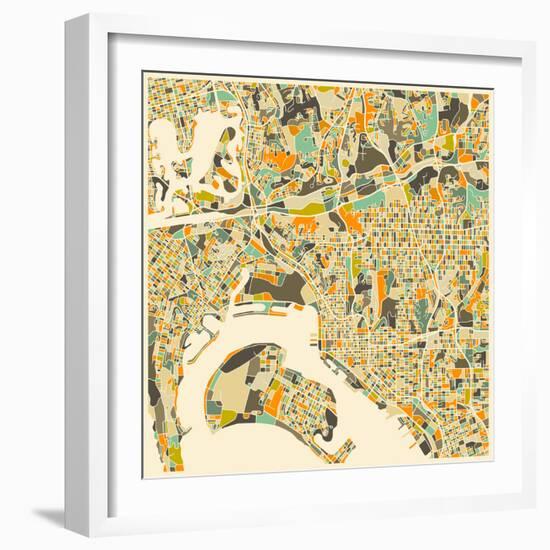 San Diego Map-Jazzberry Blue-Framed Art Print