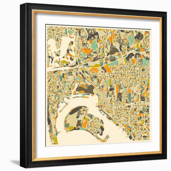 San Diego Map-Jazzberry Blue-Framed Art Print