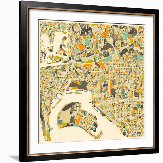 San Diego Map-Jazzberry Blue-Framed Art Print