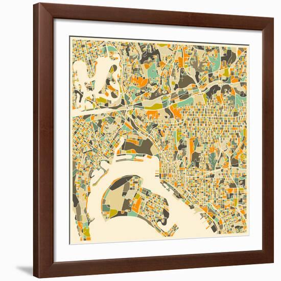 San Diego Map-Jazzberry Blue-Framed Art Print