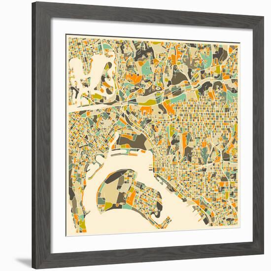 San Diego Map-Jazzberry Blue-Framed Art Print