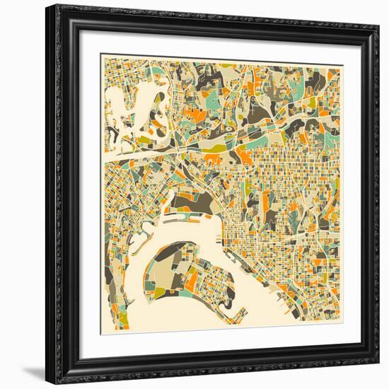 San Diego Map-Jazzberry Blue-Framed Art Print