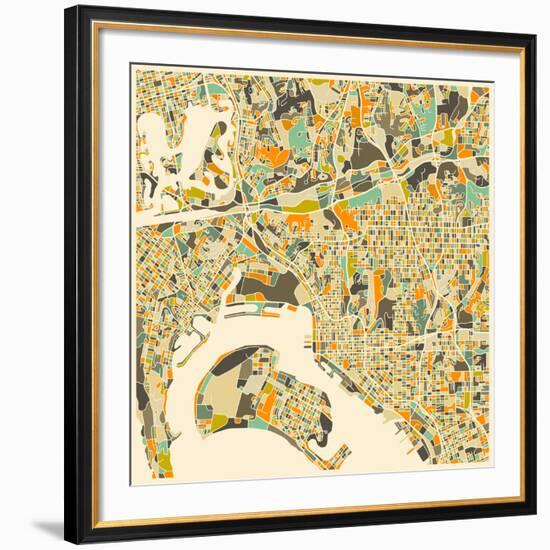 San Diego Map-Jazzberry Blue-Framed Art Print