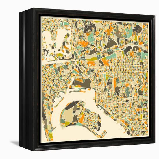 San Diego Map-Jazzberry Blue-Framed Stretched Canvas