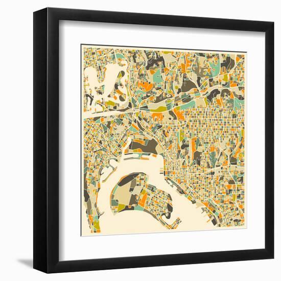 San Diego Map-Jazzberry Blue-Framed Art Print