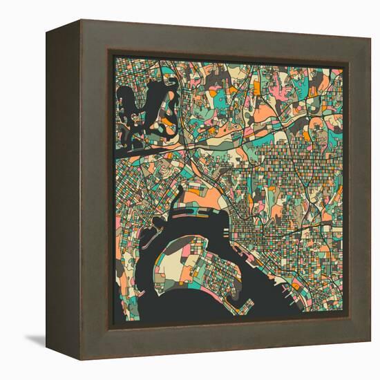 San Diego Map-Jazzberry Blue-Framed Stretched Canvas