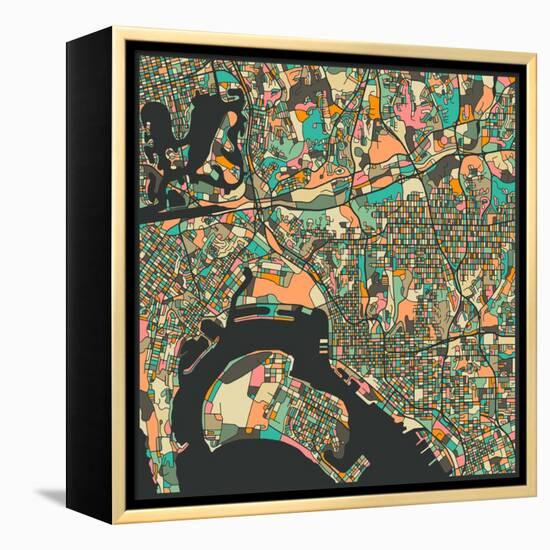 San Diego Map-Jazzberry Blue-Framed Stretched Canvas