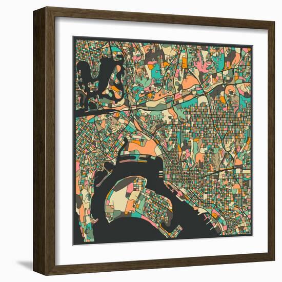 San Diego Map-Jazzberry Blue-Framed Art Print