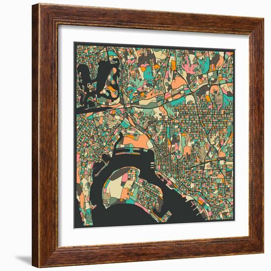 San Diego Map-Jazzberry Blue-Framed Art Print