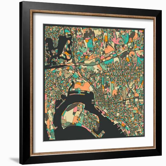 San Diego Map-Jazzberry Blue-Framed Art Print