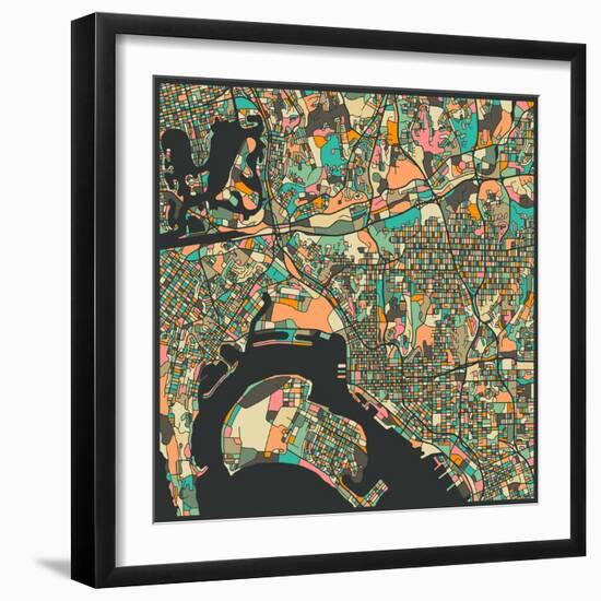 San Diego Map-Jazzberry Blue-Framed Art Print