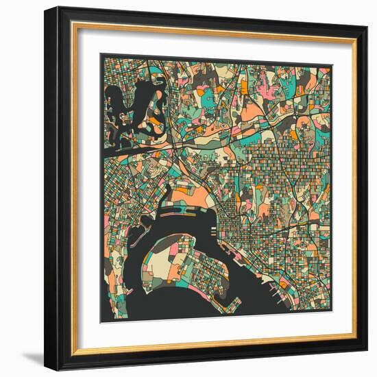 San Diego Map-Jazzberry Blue-Framed Art Print