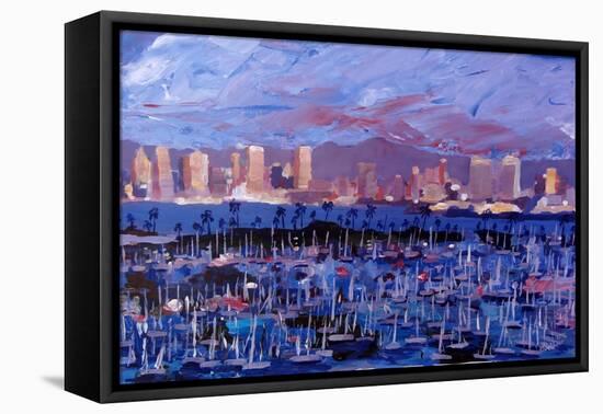 San Diego Skyline with Marina at Dusk-Markus Bleichner-Framed Stretched Canvas