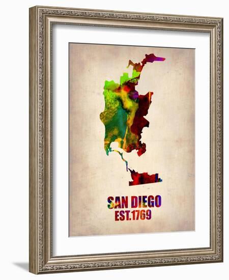 San Diego Watercolor Map-NaxArt-Framed Art Print