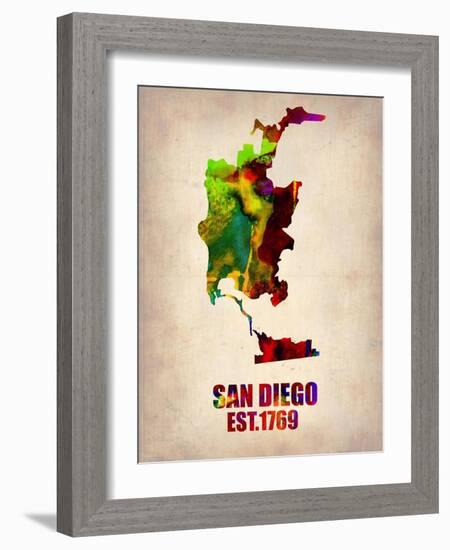 San Diego Watercolor Map-NaxArt-Framed Art Print