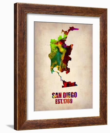 San Diego Watercolor Map-NaxArt-Framed Art Print