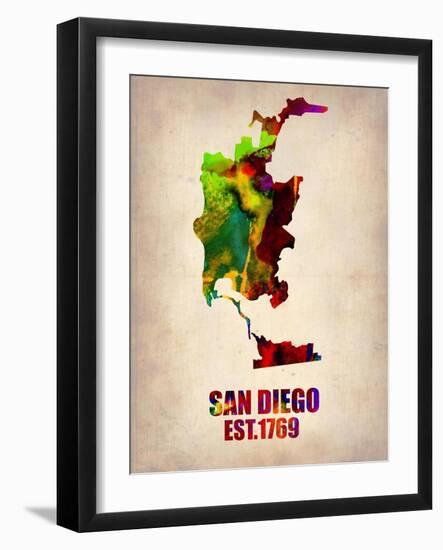 San Diego Watercolor Map-NaxArt-Framed Art Print