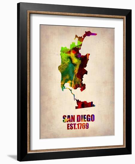 San Diego Watercolor Map-NaxArt-Framed Art Print