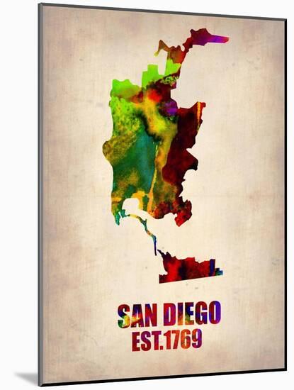 San Diego Watercolor Map-NaxArt-Mounted Art Print