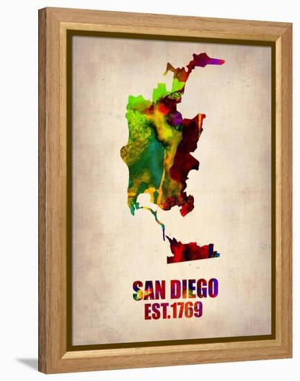 San Diego Watercolor Map-NaxArt-Framed Stretched Canvas