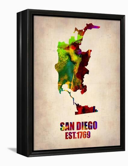 San Diego Watercolor Map-NaxArt-Framed Stretched Canvas